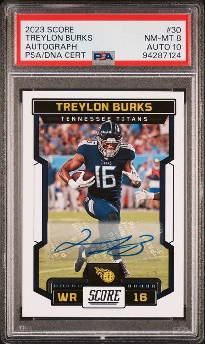 Treylon Burks Auto PSA 8 2023 Panini Score #30 front