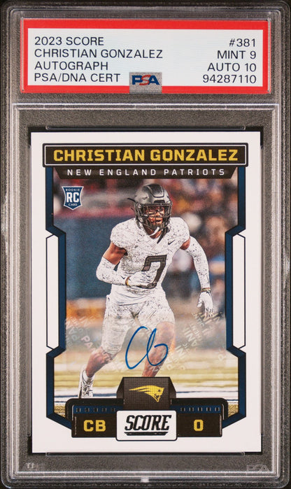 Christian Gonzalez Rookie Auto PSA 9 2023 Panini Score #381 front