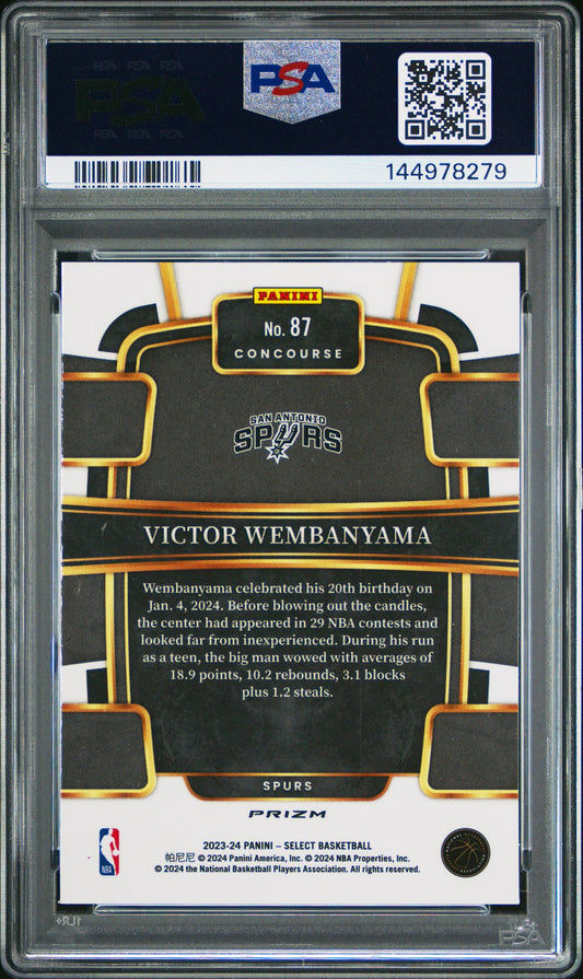 Victor Wembanyama PSA 9 2023 Panini Select Tectonic #87 back