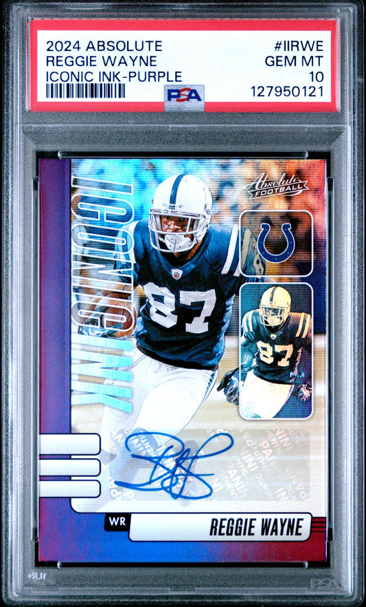 Reggie Wayne auto PSA 10 2024 Panini Absolute Iconic Ink Purple - front of slab