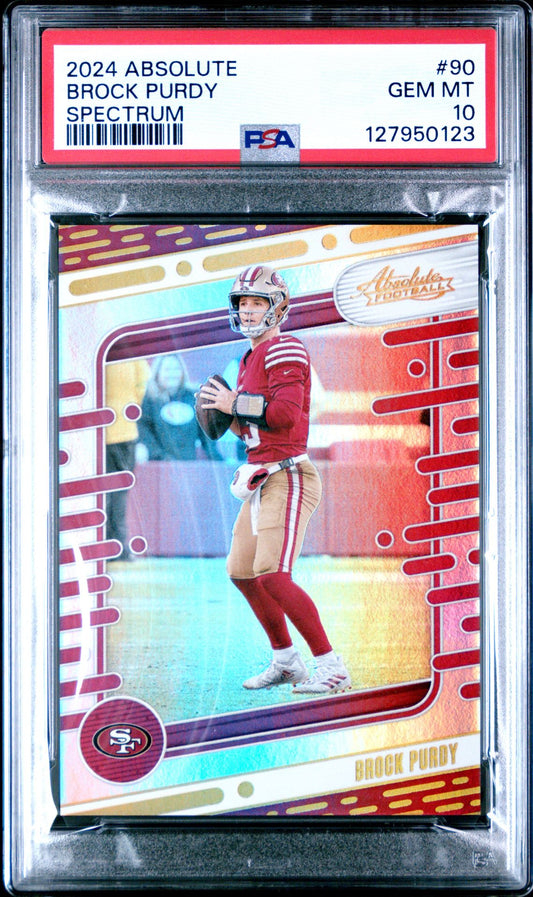 Brock Purdy PSA 10 2024 Panini Absolute Spectrum #90 - front of slab