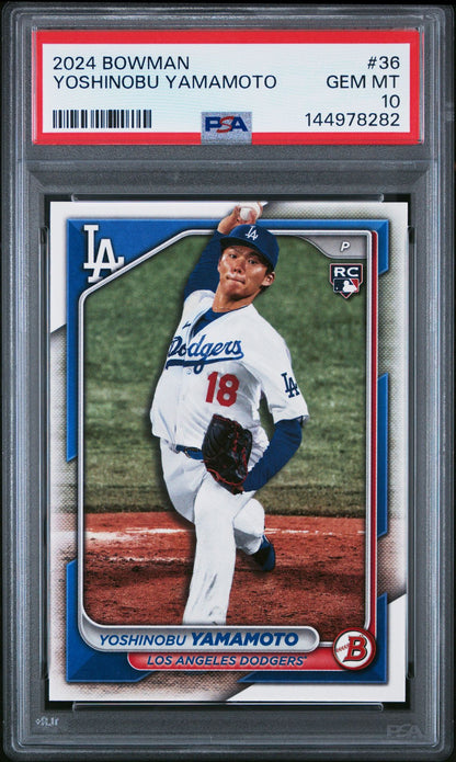 Yoshinobu Yamamoto Rookie PSA 10 2024 Bowman #36 front