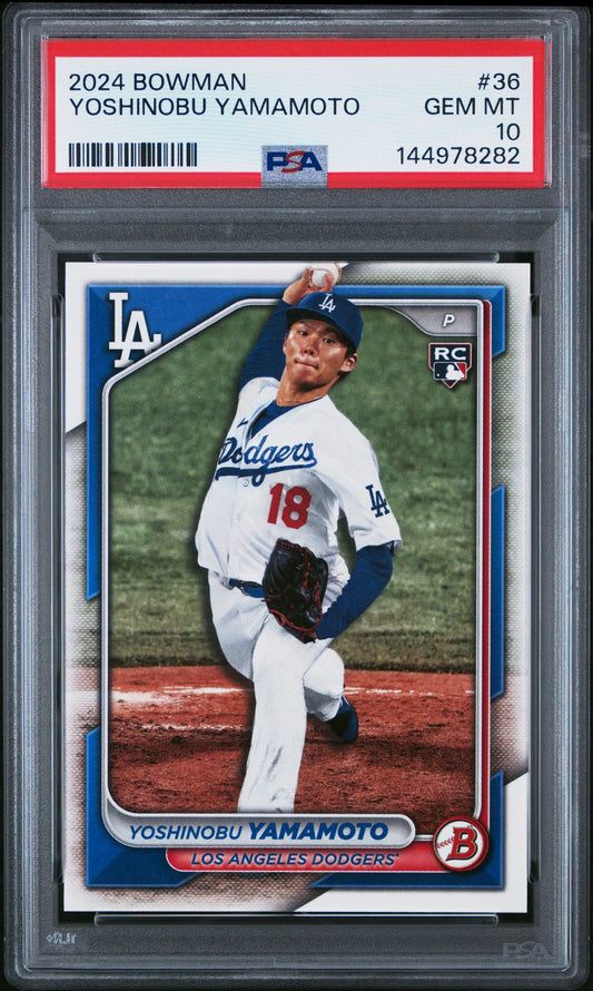 Yoshinobu Yamamoto Rookie PSA 10 2024 Bowman #36 front