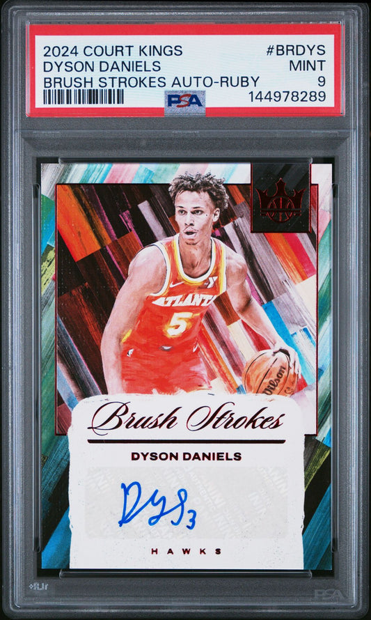 Dyson Daniels Autograph PSA 9 2024 Panini Court Kings Brush Strokes Ruby #BRDYS front