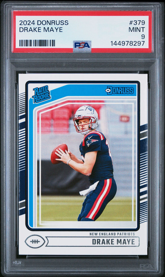 Drake Maye Rookie PSA 9 2024 Panini Donruss #379 front copy 1