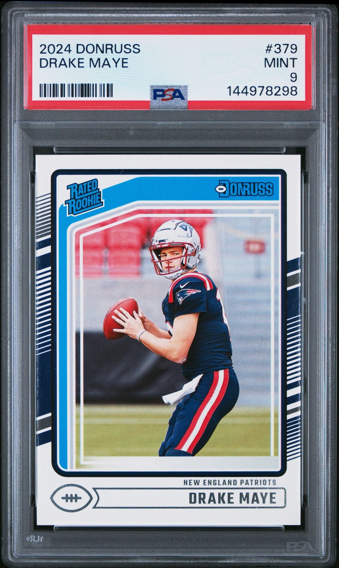 Drake Maye Rookie PSA 9 2024 Panini Donruss #379 front copy 2