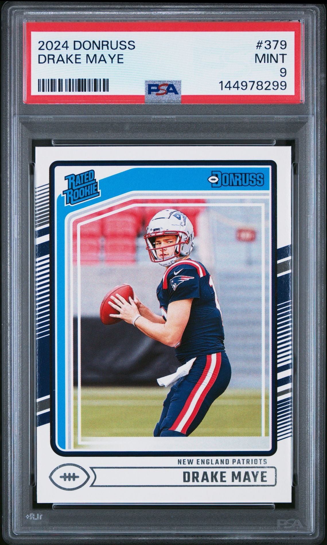 Drake Maye Rookie PSA 9 2024 Panini Donruss #379 front copy 3