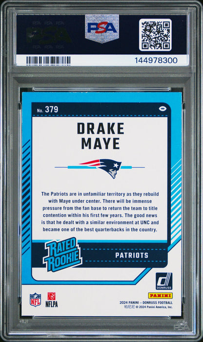 Drake Maye Rookie PSA 9 2024 Panini Donruss #379 back copy 4