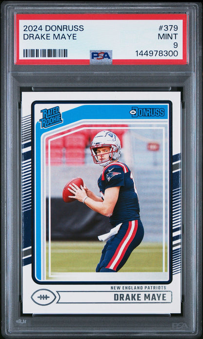Drake Maye Rookie PSA 9 2024 Panini Donruss #379 front copy 4