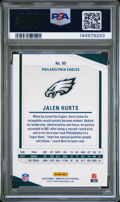 Jalen Hurts PSA 9 2024 Panini Donruss Elite Maroon #90 back