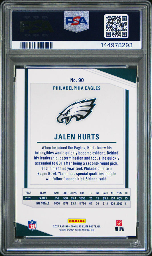 Jalen Hurts PSA 9 2024 Panini Donruss Elite Maroon #90 back