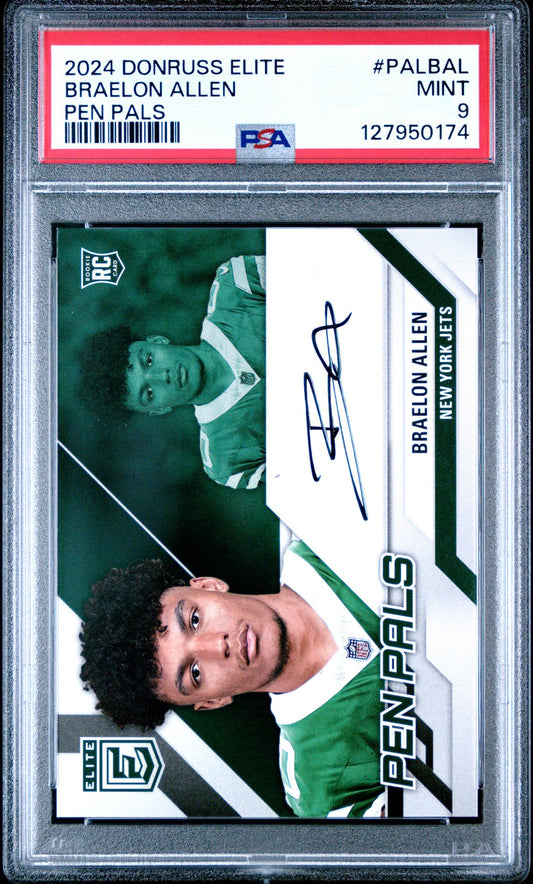 Braelon Allen Rookie Autograph PSA 9 2024 Panini Donruss Elite Pen Pals #PALBAL front