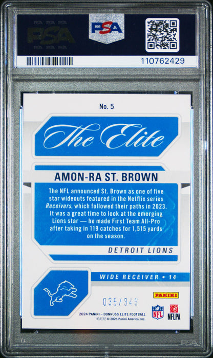 Amon-Ra St. Brown PSA 9 2024 Panini Donruss Elite The Elite #5 back