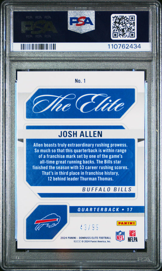 Josh Allen PSA 10 2024 Panini Donruss Elite The Elite Orange #1 back