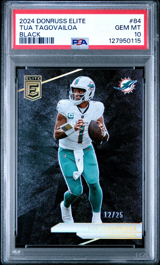 2024 Donruss Elite Black #84 Tua Tagovailoa PSA 10 numbered 12/25 - front of slab