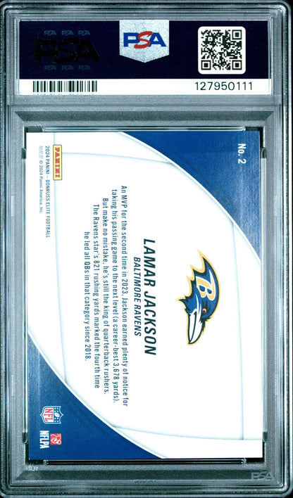 2024 Donruss Elite Field Vision #2 Lamar Jackson PSA 9 - back of slab showing cert 127950111