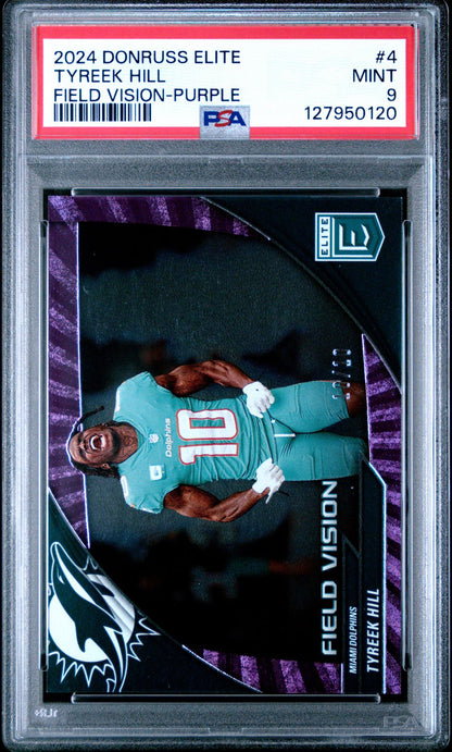 2024 Donruss Elite Field Vision Purple #4 Tyreek Hill PSA 9 - front of slab