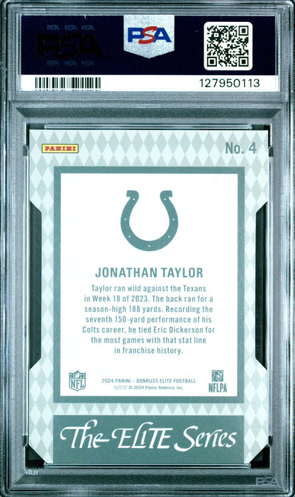 2024 Donruss Elite 1992 Elite Status Die-Cut #4 Jonathan Taylor PSA 9 - back of slab showing cert 127950113