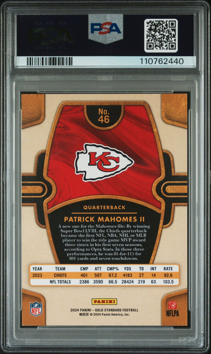 Patrick Mahomes II PSA 9 2024 Panini Gold Standard #46 /99 back