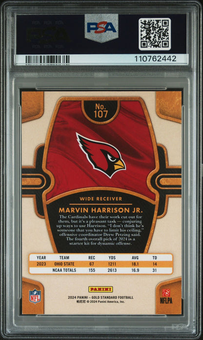 Marvin Harrison Jr. Rookie PSA 9 2024 Panini Gold Standard Citrine #107 /40 back