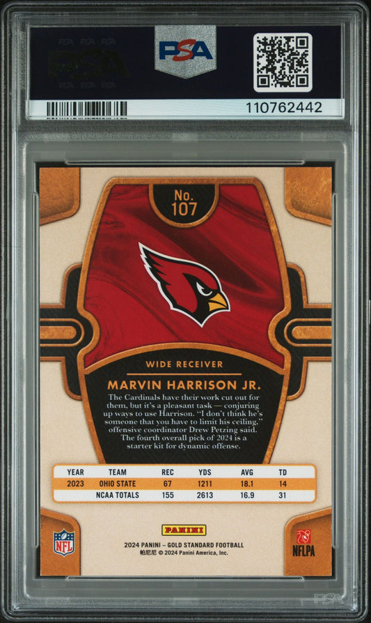 Marvin Harrison Jr. Rookie PSA 9 2024 Panini Gold Standard Citrine #107 /40 back