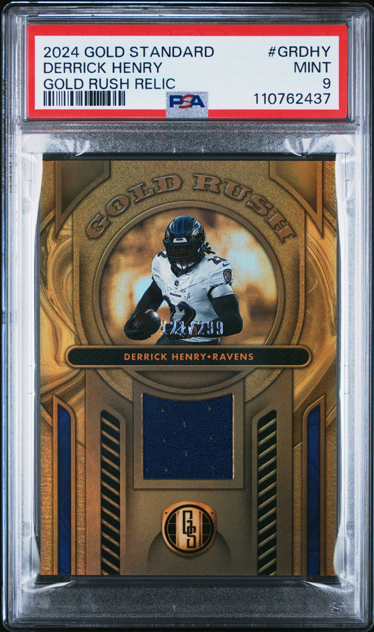 Derrick Henry Relic PSA 9 2024 Panini Gold Standard Gold Rush #GRDHY /299 front