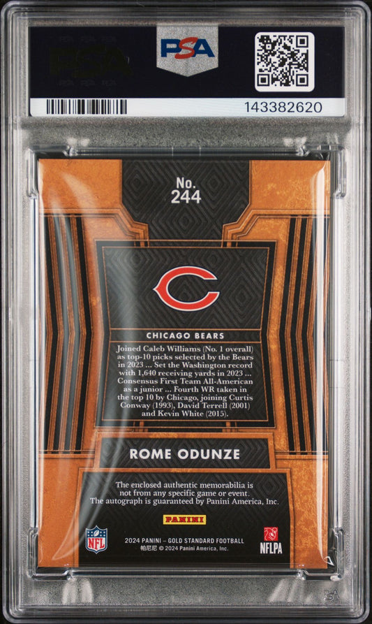 Rome Odunze Rookie Jersey Autograph PSA 8 2024 Panini Gold Standard #244 back