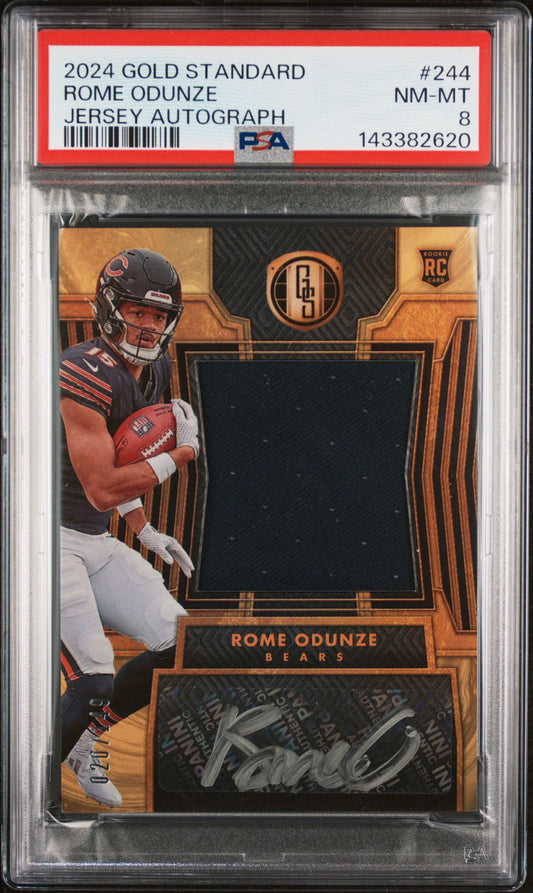 Rome Odunze Rookie Jersey Autograph PSA 8 2024 Panini Gold Standard #244 front