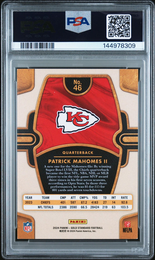 Patrick Mahomes II PSA 7 2024 Panini Gold Standard Platinum #46 back