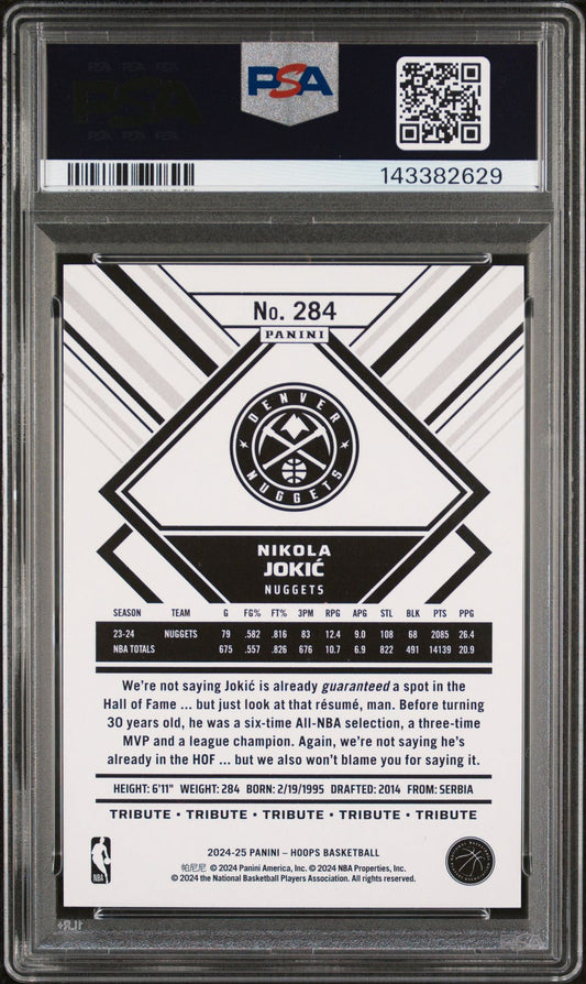 Nikola Jokic PSA 10 2024 Panini Hoops Purple #284 back