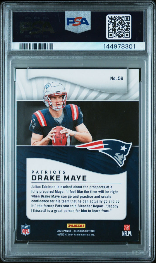 Drake Maye Rookie PSA 8 2024 Panini Illusions #59 back
