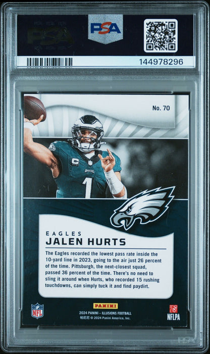 Jalen Hurts PSA 8 2024 Panini Illusions Trophy Collection Pink #70 back