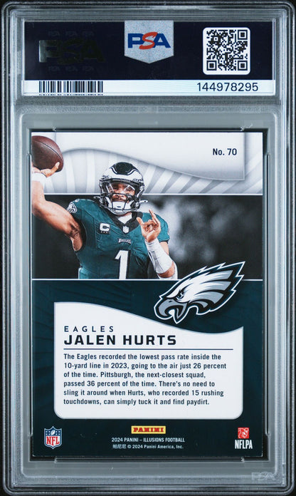 Jalen Hurts PSA 6 2024 Panini Illusions Trophy Collection Purple #70 back