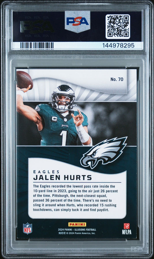 Jalen Hurts PSA 6 2024 Panini Illusions Trophy Collection Purple #70 back