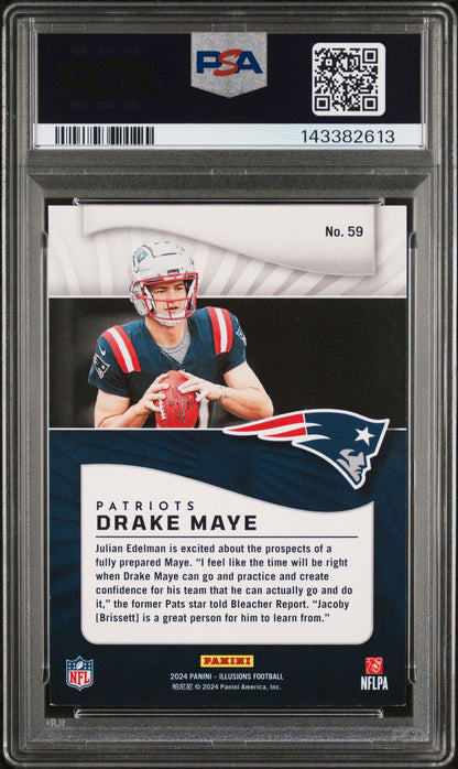Drake Maye Rookie PSA 8 2024 Panini Illusions Trophy Collection Teal #59 back
