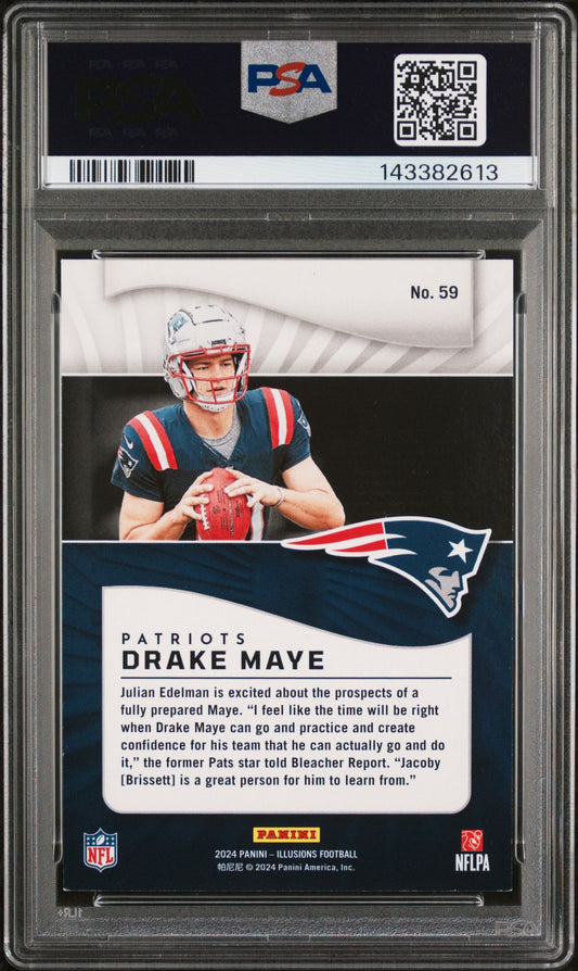 Drake Maye Rookie PSA 8 2024 Panini Illusions Trophy Collection Teal #59 back