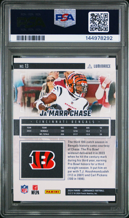 Ja'Marr Chase PSA 10 2024 Panini Luminance Blue #13 back