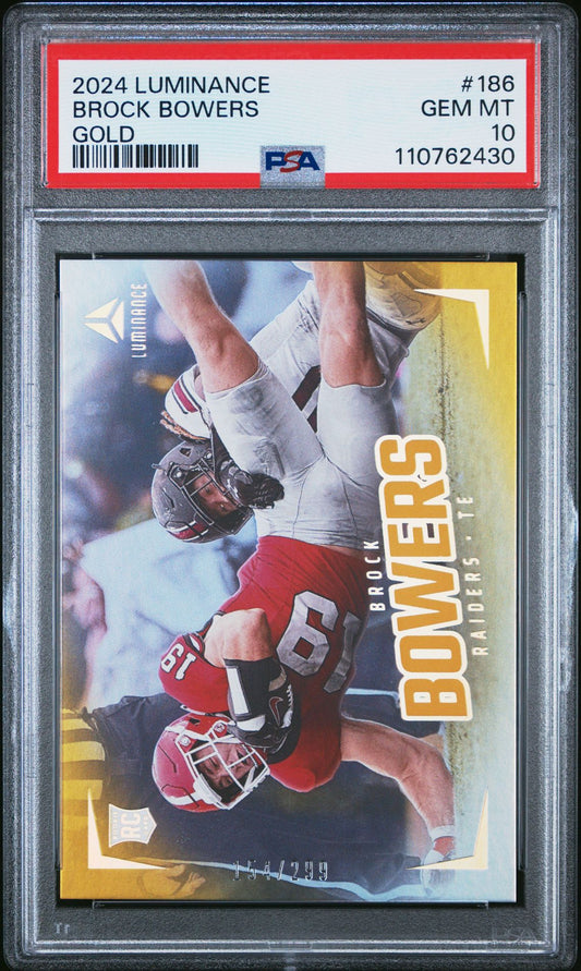 Brock Bowers Rookie PSA 10 2024 Panini Luminance Gold #186 /299 front