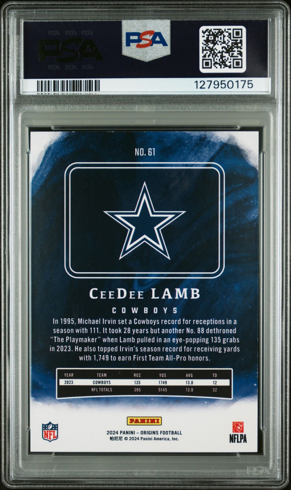 CeeDee Lamb PSA 9 2024 Panini Origins Orange #61 /125 back