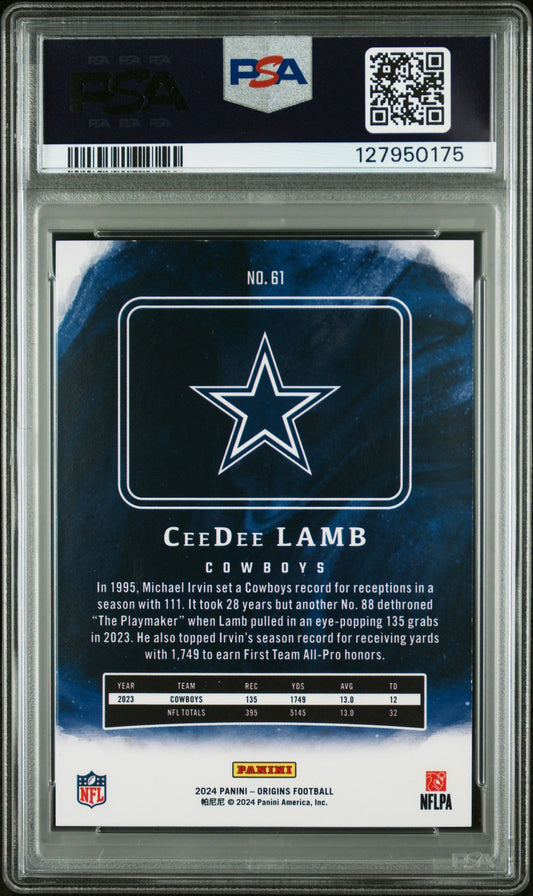 CeeDee Lamb PSA 9 2024 Panini Origins Orange #61 /125 back