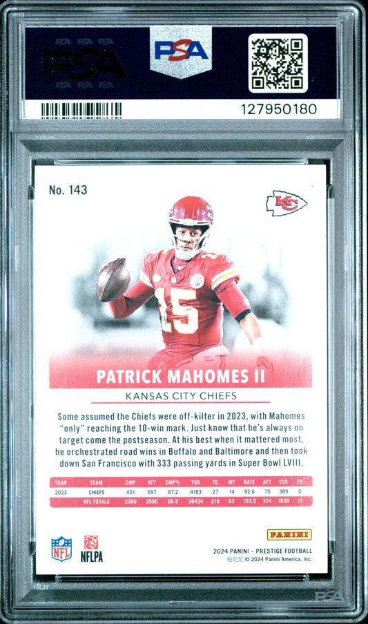 Patrick Mahomes II PSA 10 2024 Panini Prestige Xtra Points Green #143 /199 back