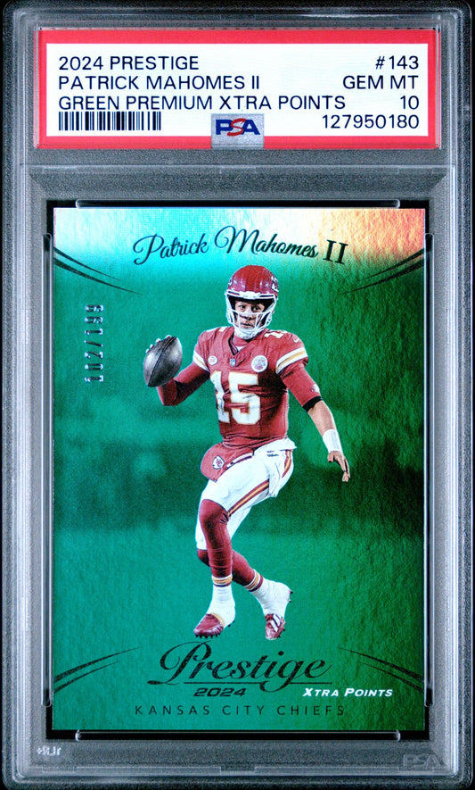 Patrick Mahomes II PSA 10 2024 Panini Prestige Xtra Points Green #143 /199 front
