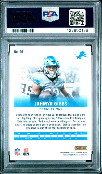 Jahmyr Gibbs PSA 10 2024 Panini Prestige Xtra Points Green /299 back