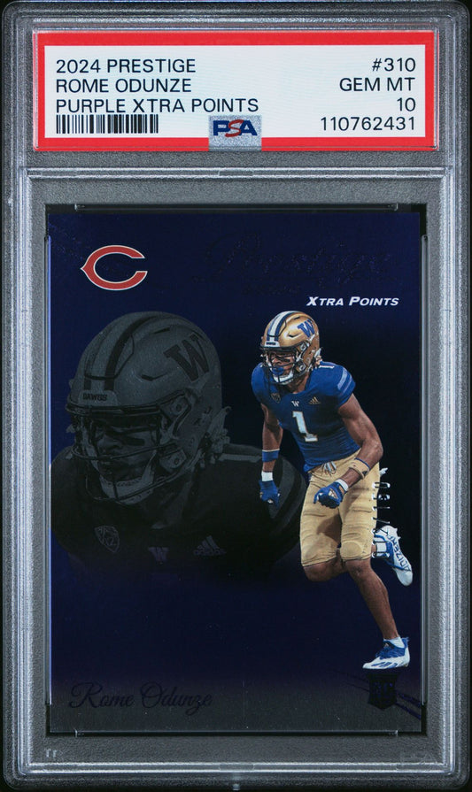 Rome Odunze Rookie PSA 10 2024 Panini Prestige Xtra Points Purple /150 front
