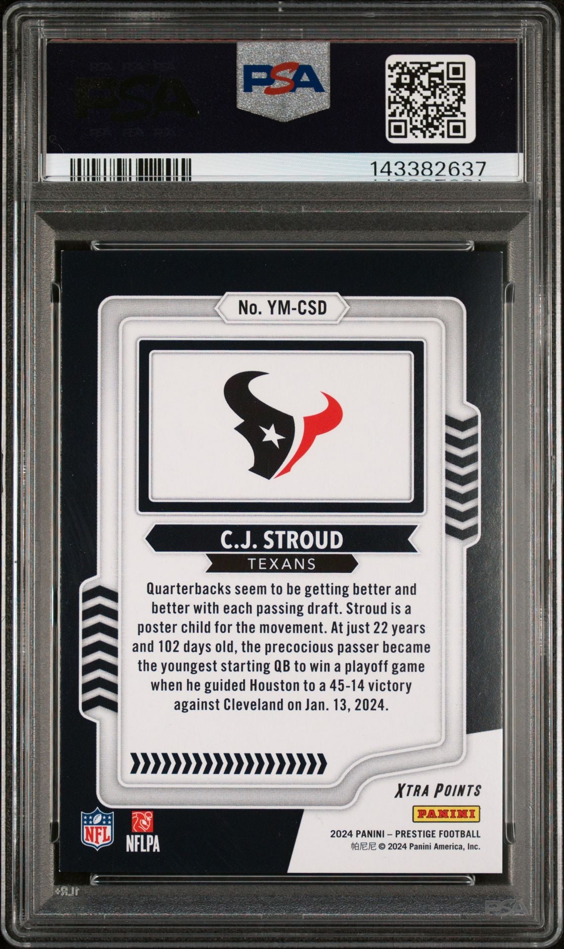 C.J. Stroud PSA 8 2024 Panini Prestige Youth Movement Red Xtra Points #YMCSD back