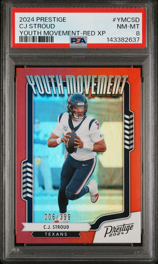 C.J. Stroud PSA 8 2024 Panini Prestige Youth Movement Red Xtra Points #YMCSD front