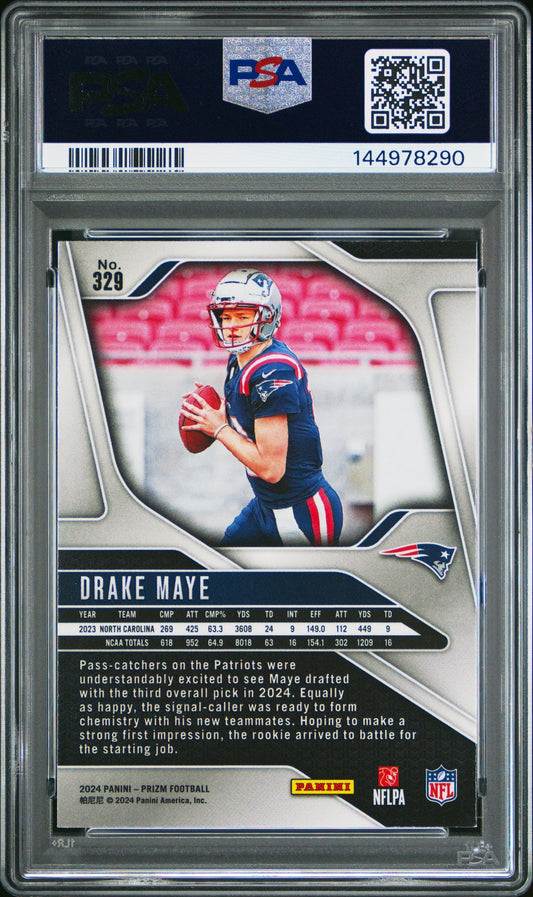 Drake Maye Rookie PSA 9 2024 Panini Prizm #329 back copy 1