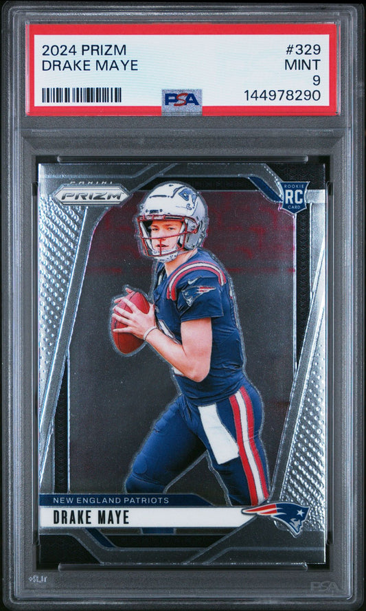 Drake Maye Rookie PSA 9 2024 Panini Prizm #329 front copy 1