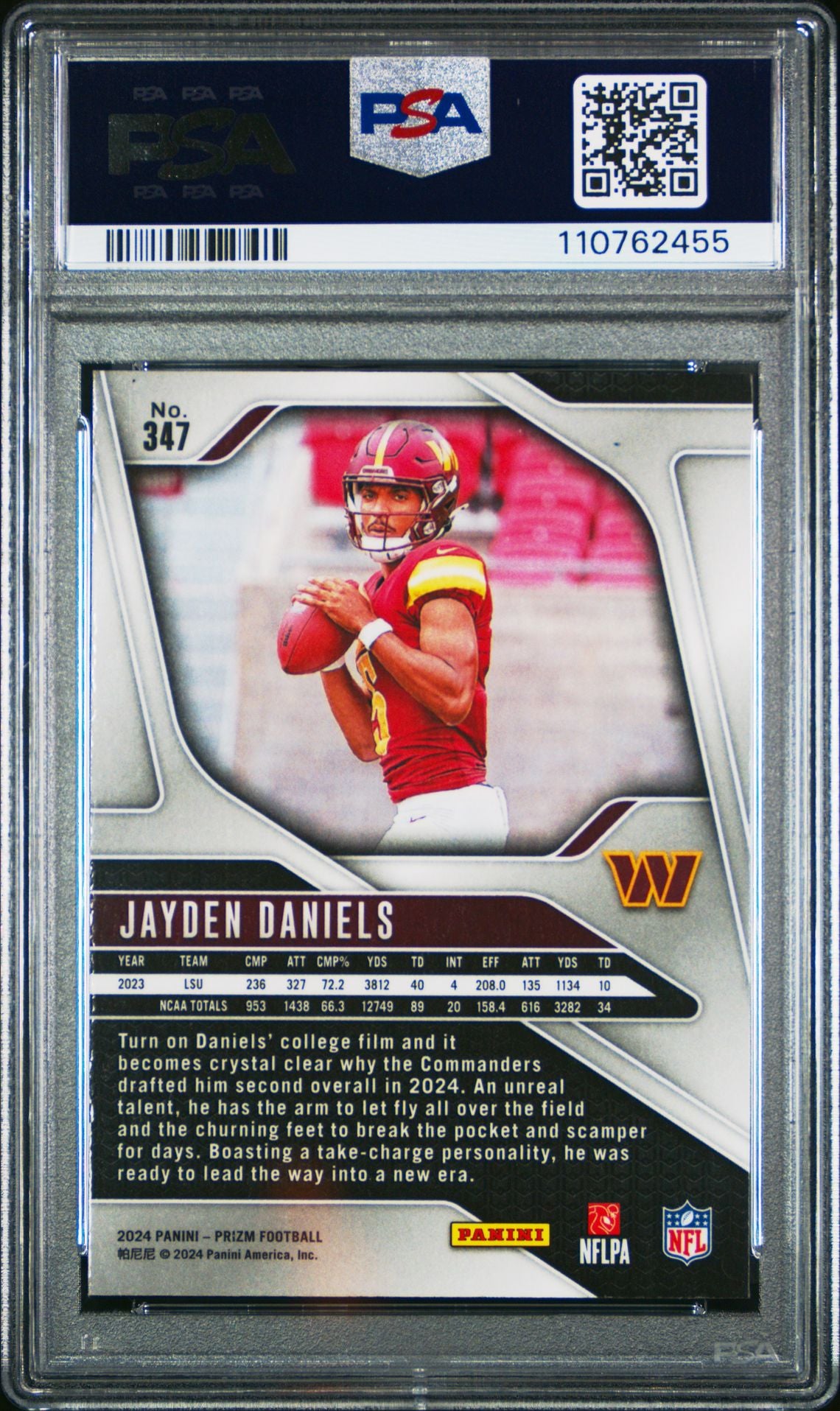 Jayden Daniels Rookie PSA 10 2024 Panini Prizm #347 copy 2 back