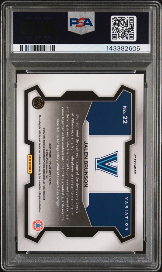 Jalen Brunson PSA 9 2024 Panini Prizm Draft Picks Silver Prizm Variation #22 back